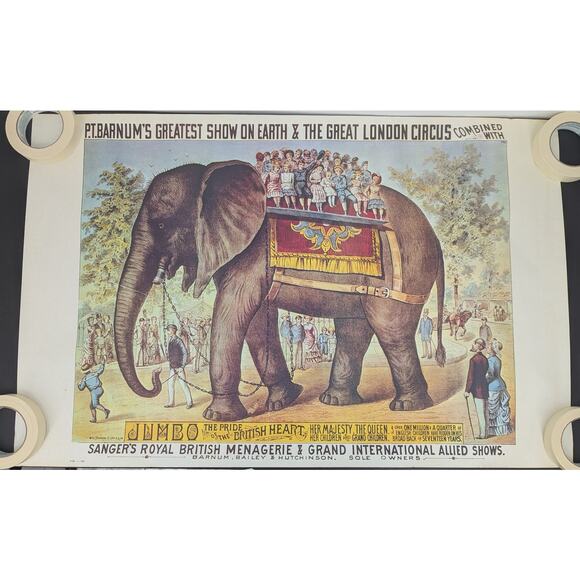 Vtg P.T. Barnum - Jumbo the Elephant - Circus Poster - 36" x 23.5" P-28 128 - Picture 1 of 11